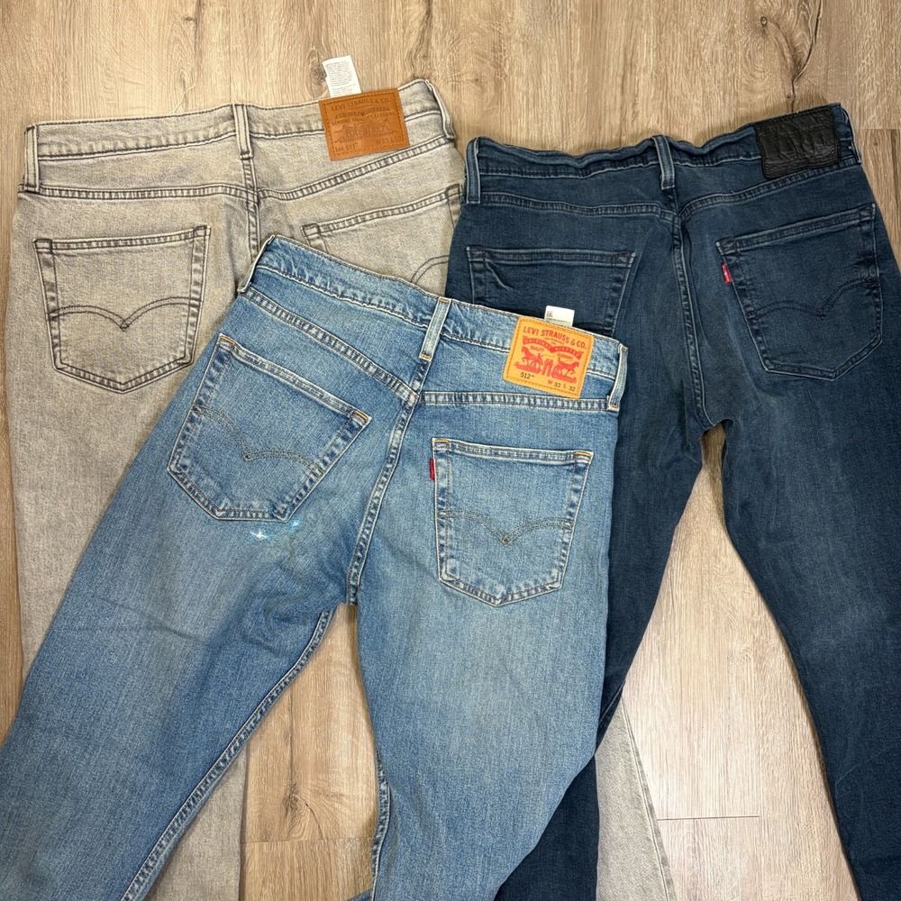Lot of 3 Levis 502 511 512 Mens Jeans Gray Blue 33x32 Premium Slim Taper